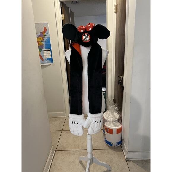 Disney Accessories - Disney Parks Minnie Mouse Polka dots Bow Plush Hat Ears w Scarf Mittens One Size